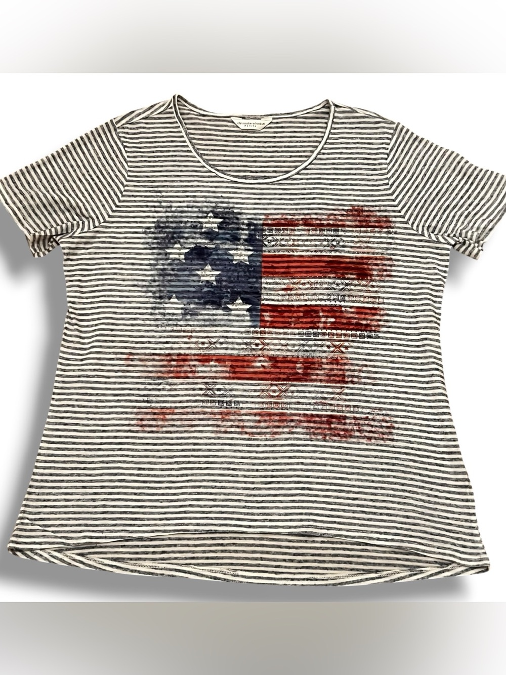 Christopher & Banks Women Flag Striped Bead Short Sleeve T-Shirt Blue XL? F-5